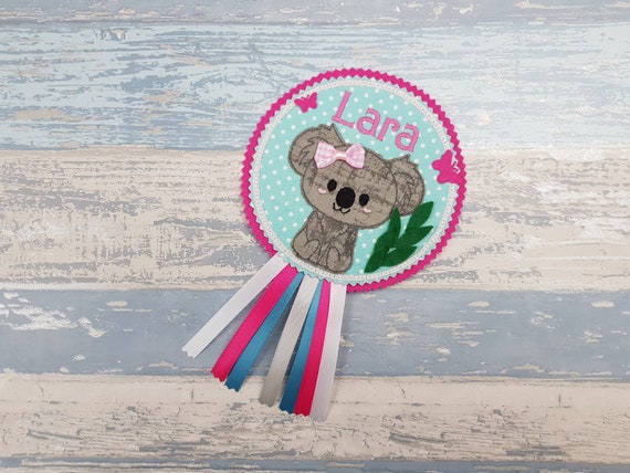 Koala Bear Personalised Birthday Badge - Celebration Rosette - Pin Badge - Koala Lover Gift - Baby Shower Badge - New Mum - Australian Il_570xn