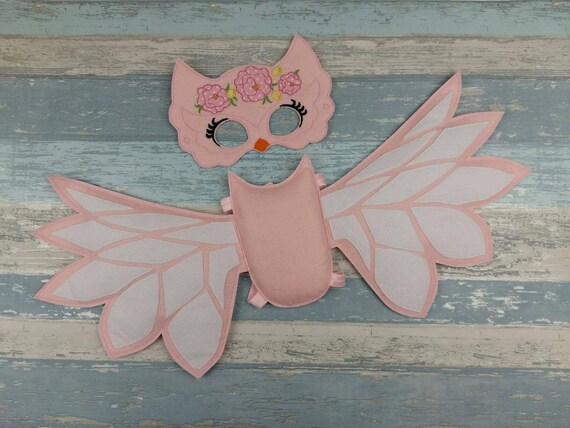 Owl Costume - Pink Owl Mask & Wings - White Owl Mask - Bird Wings - Owl Carnival Costume - Halloween Party Costume - Floral Mask - Backpack Il_570xn