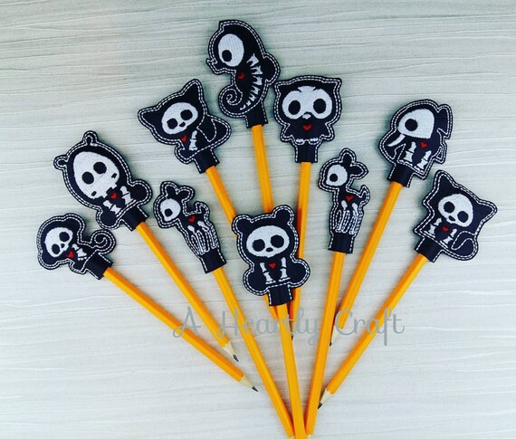 Skeleton Pencil Topper - Halloween Party Favor - Skellie Skull Bones Steampunk Boney - Elephant - Monkey - Owl - Deer - Panda - Cat - Fox Il_570xn