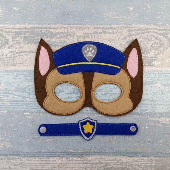 Chase Mask - Felt Police Dog Mask - Hero Felt Mask & Bracelet Set - Paw Patrol Birthday Party Favors - Fancy Dress Up Pretend Play Halloween Il_570xn