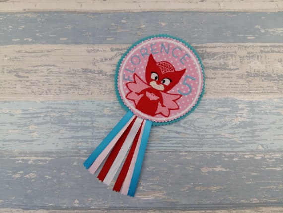 Owl Birthday Badge - Owl Personalized Birthday Button Badge Rosette - Owlet Badge - PJ Mask Party Supplies Il_570xn