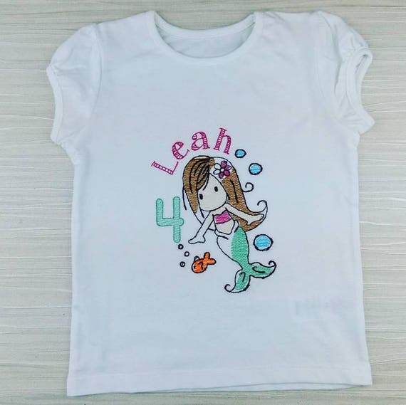 Mermaid Birthday Party Top - Sketch Design T-Shirt Embroidery - Gift for Her - Birthday Celebration - Ocean - Sea - Mermaid Party - Holiday Il_570xn