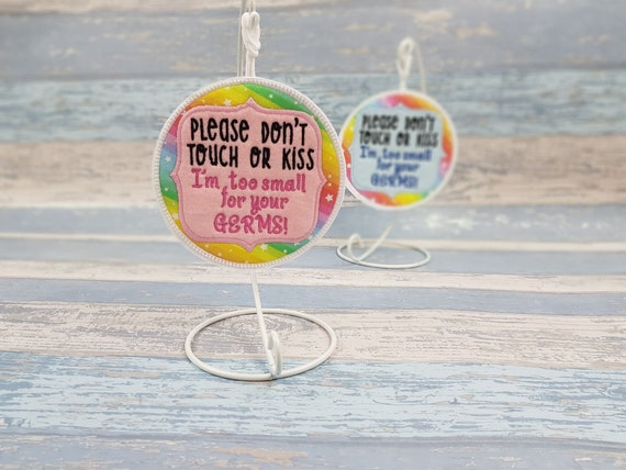 New Baby Girl Sign for a Pram, Carry Cot or Car Seat - Please Don't Touch or Kiss - Too small for Germs Hanging Tag - Baby Shower Gift Idea Il_570xn