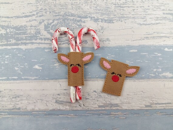 Reindeer Candy Cane Holder - 2 Two Felt Rudolph - Christmas Ornament - Tree Decoration - Christmas in July - Cute Gift - Xmas Candy Cane Il_570xn