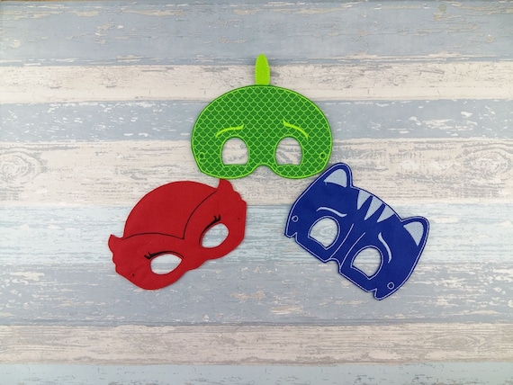 PJ Super Hero Masks Red Owl - Green Gecko - Blue Cat Childrens Felt Mask Set of 3 PJ Masks Il_570xn