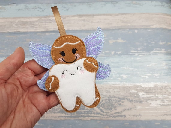 Tooth Fairy Gingerbread - Felt Hanging Decoration - Tooth with Pocket to hold money Il_570xn