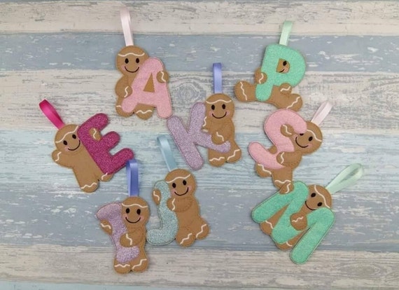 Felt Gingerbread Man Holding An Initial Capital Letter - Tree Ornament - School Classroom Gift Idea - Family Personalised Gift Il_570xn