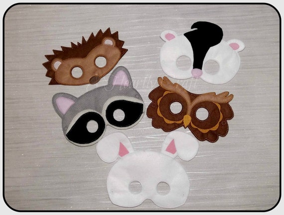 Woodland Skunk Owl Raccoon Hedgehog Rabbit Felt Mask - Pretend Mask - Dress Up Mask - Party favor - Costume Church Play Mask - School Mask Il_570xn