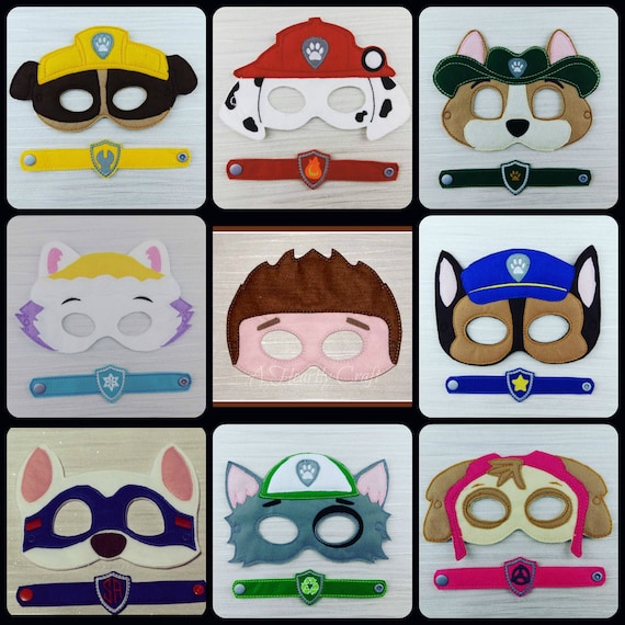 Paw Patrol Mask Set x9 - Bracelet x8 - Paw Patrol Felt Mask - Paw Patrol Birthday Party Favor - Halloween Mask - Chase Mask - Ryder Mask Il_570xn