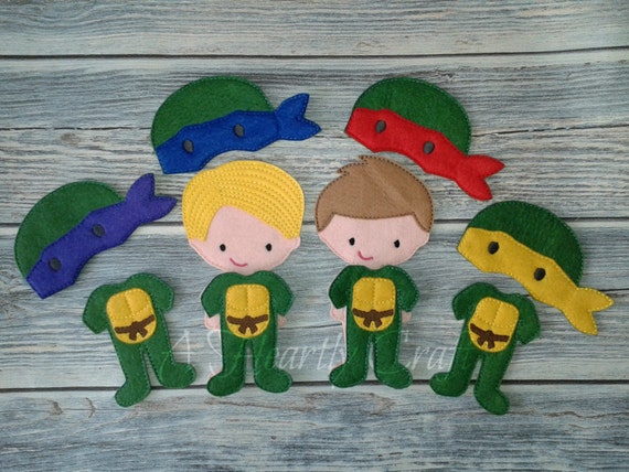 Felt Doll and Turtle Costume - Dress Up Outfit - Non Paper Doll - Flat Doll - Quiet Play Book Doll - Turtle Mask - Ninja Doll - Toddlers Il_570xn