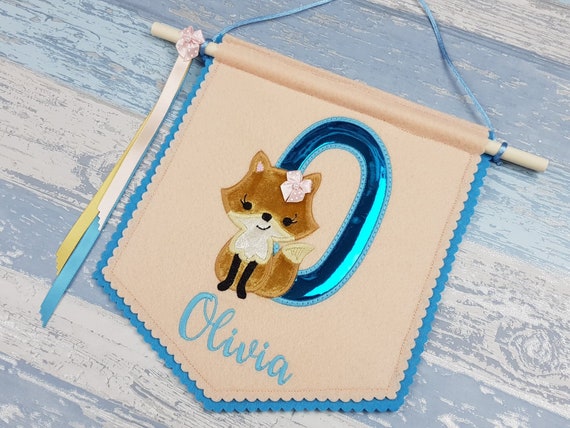 Personalised Fox Wall Hanging - Kids Name Nursery Room Decoration Sign - Pennant flag - Banner Wall Decor - Felt Hanging - Birthday Gift Il_570xn