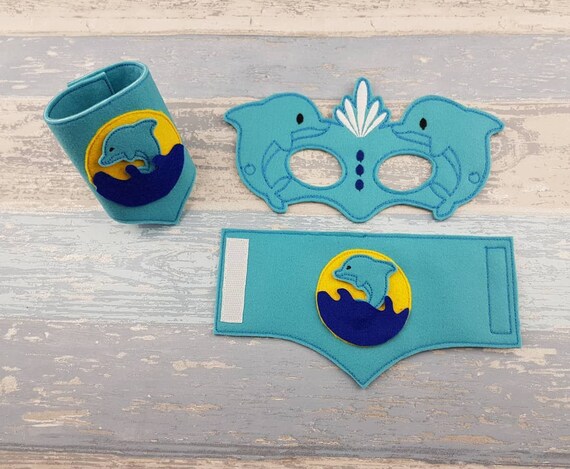 Felt Dolphin Mask and Superhero Cuffs - Felt Mask - Mask & Cuffs - Party Mask Favors - Halloween Mask - Costume - Dress Up - Dolphin Party Il_570xn