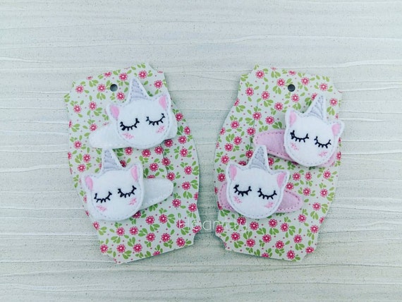 Unicorn Hair Clip - Girls Gift Accessory Felt Snap Clip Birthday Party Gift Felt Barrette 2 UNICORNS ONLY on 1 card - Unicorn Birthday Gift Il_570xn