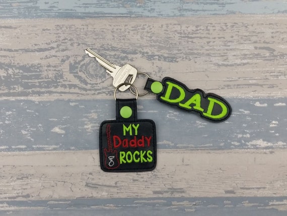 Dad Key Chain - My Daddy Rocks Key Rings - Set of 2 for Fathers Day - Birthday Gift or for any Celebration - Guitar Dad - Rocker Dad Il_570xn