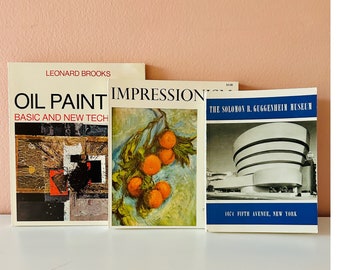Set of 3 mid-century art books in mint condition // Guggenheim, Impressionism, Oil Painting instruction guides / museum books