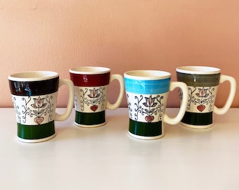 Vintage 60s Floral Ceramic Mugs - Set of 4, Made in Japan