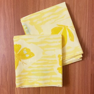 Mod butterfly print pillowcases  // yellow and blue mid-century vintage standard pillowcase pair