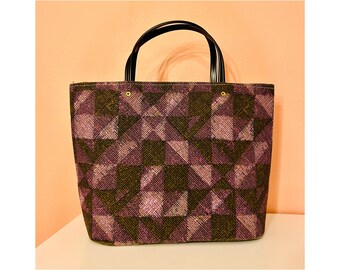 Vintage 1960s Geometric Woven Tote Bag, Mod Handbag