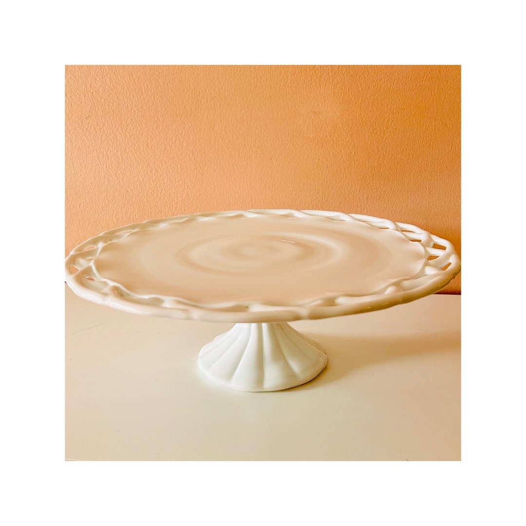 1950s Colony Lace Edge Milk Glass Cake Stand // Vintage White Etsy
