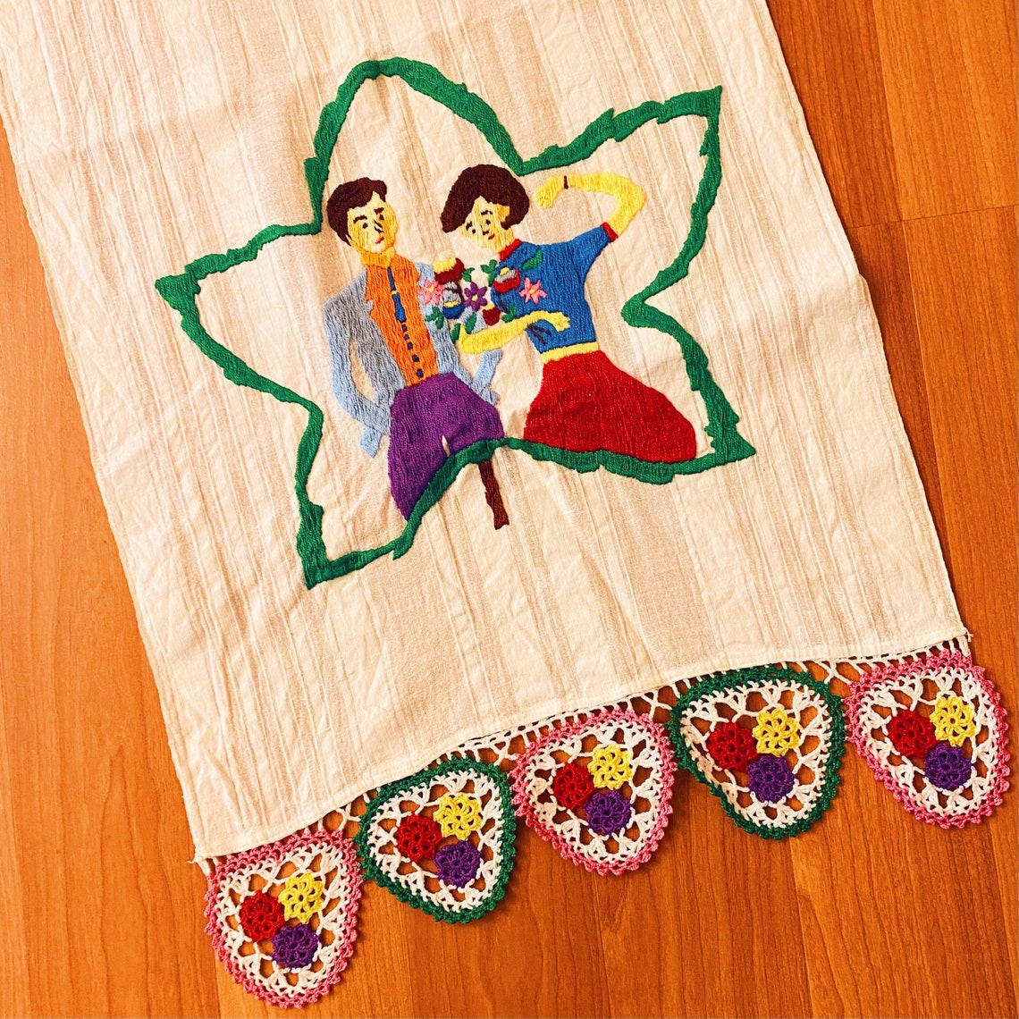 Vintage Folk Art Table Runner With Embroidered Bride and Groom - Etsy