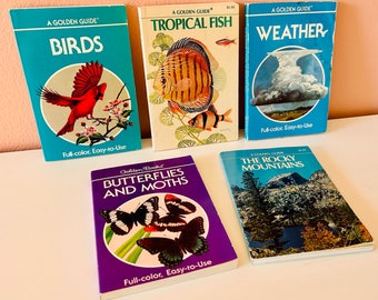 Vintage Golden Guides to tropical fish, butterflies, weather, Birds, Rocky Mountains // retro nature guide books for children