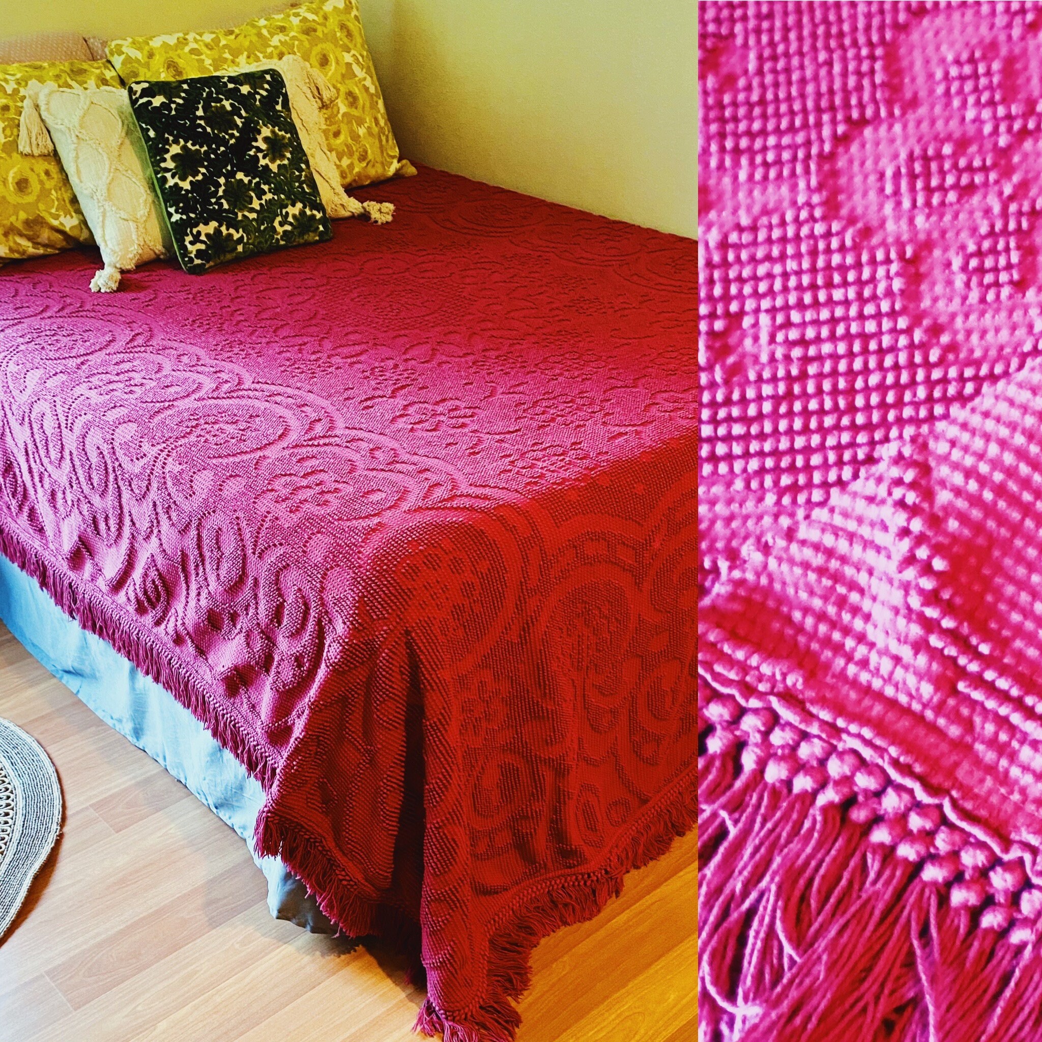 Vintage maroon hobnail chenille bedspread // 1950s Etsy