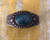 Vintage Spiderweb Turquoise Bracelet, Gem Grade Turquoise stones. Native American Jewelry