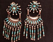 The Very Best Zuni Needlepoint Clip On Turquoise and Silver Earrings, ca. 1940 39 s Vintage Native American Jewelry