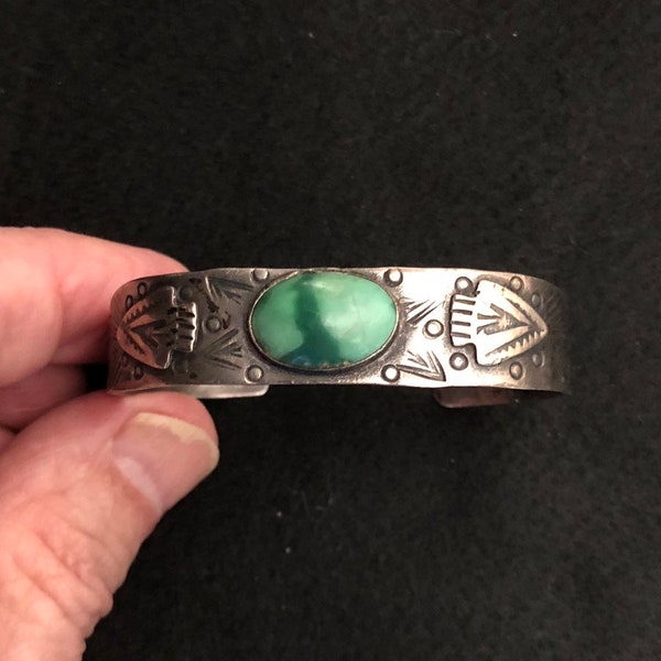 Early Collectible Tourist Era Bracelet from Lynn Trusdell with Cerrillos Turquoise ca. 1910's-1920's.