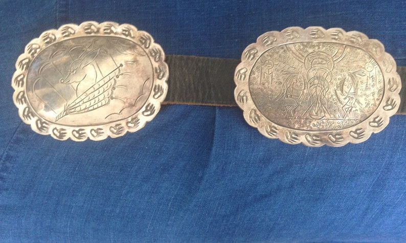 GREAT Older Navajo Story Teller Concho Belt, Sterling Silver, Signed by Helen Chee, Native American Jewelry image 3