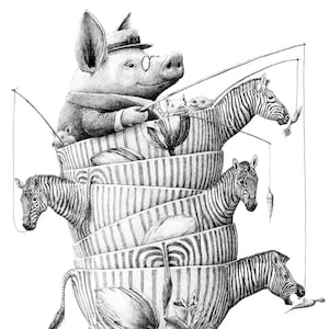 Carte postale Zebrabowls chevauchant un cochon