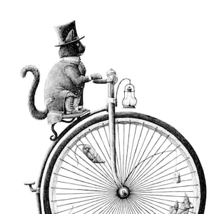 carte postale Chat faisant du vélo avec des souris