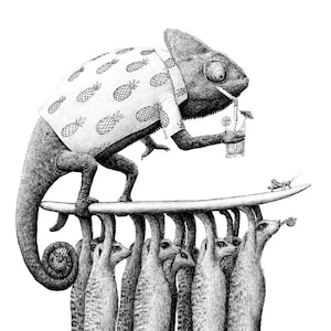 Cartolina Camaleonte surfista