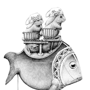 Carte postale Poisson avec lapins