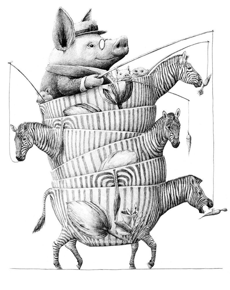 Postcard Pig riding Zebrabowls image 1