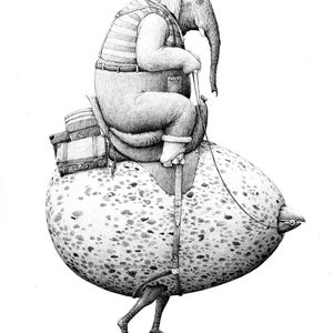 postcard Elephant riding an egg