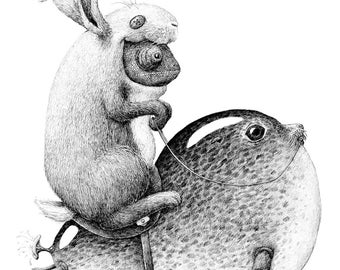 Cartolina Camaleonte in costume da coniglio