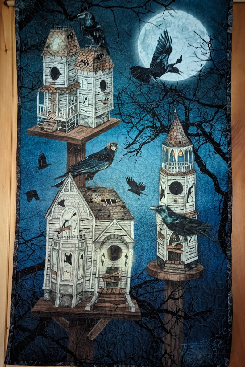 Quilted Door Banner With Hanging Pocket, Halloween Bird House Custom