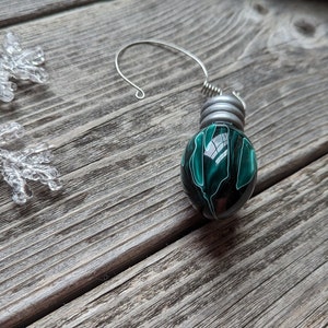 153 Green White Hand Turned Resin Ornament, Handcrafted Holiday Light Bulb,High Gloss,Solid Christmas Tree Bulb Ornament,Handmade Christmas image 3