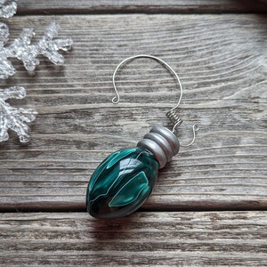 153 Green White Hand Turned Resin Ornament, Handcrafted Holiday Light Bulb,High Gloss,Solid Christmas Tree Bulb Ornament,Handmade Christmas image 4