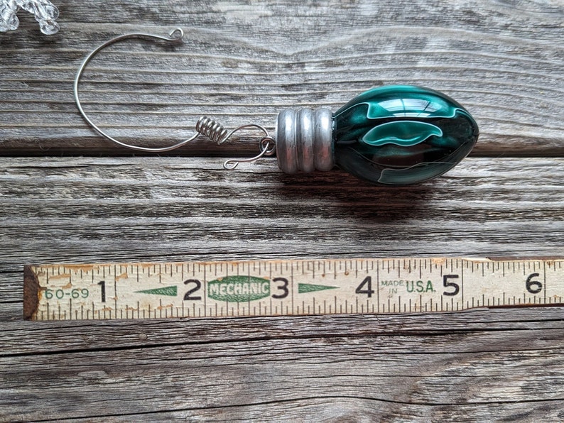 153 Green White Hand Turned Resin Ornament, Handcrafted Holiday Light Bulb,High Gloss,Solid Christmas Tree Bulb Ornament,Handmade Christmas image 2