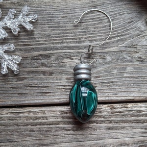 153 Green White Hand Turned Resin Ornament, Handcrafted Holiday Light Bulb,High Gloss,Solid Christmas Tree Bulb Ornament,Handmade Christmas image 7