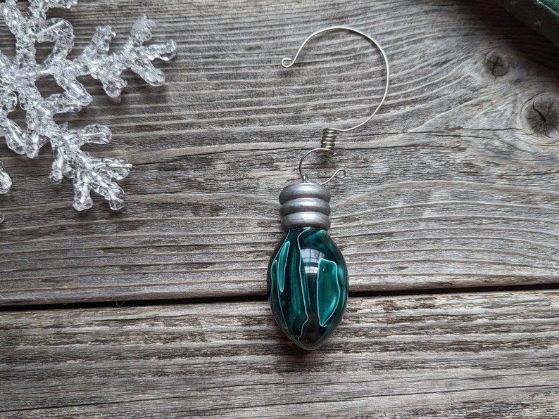 153 Green White Hand Turned Resin Ornament, Handcrafted Holiday Light Bulb,High Gloss,Solid Christmas Tree Bulb Ornament,Handmade Christmas image 7