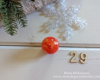 29 - Hand Turned Orange and White Resin Sphere - 1 3/4" inch Diameter. Hand Crafted Resin Ball, Solid Sphere, Hand Poured Resin