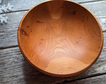 271 -  9 1/4" inch Cherry Wood Salad Bowl, Hand Turned Harvested Northern Vermont Cherry Wood, Medium Wooden Bowl, Food Safe, Handcrafted