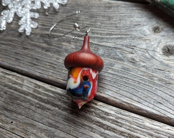 192 - Acorn Resin Bird House Shaped Ornament. Hand Turned Poured Resin and Padauk Wood with an Ebony Wood Perch. Light Weight Ornament