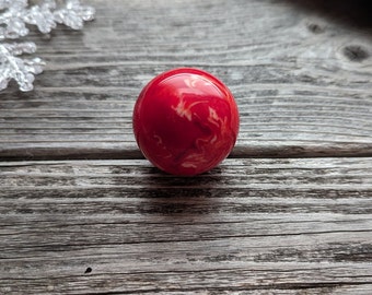 27- Hand Turned Red and White Resin Sphere - 1.5" inch Diameter. Hand Crafted Resin Ball, Solid Sphere, Hand Poured Resin