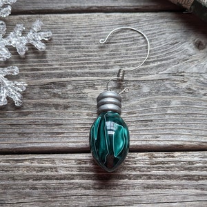 153 Green White Hand Turned Resin Ornament, Handcrafted Holiday Light Bulb,High Gloss,Solid Christmas Tree Bulb Ornament,Handmade Christmas image 8