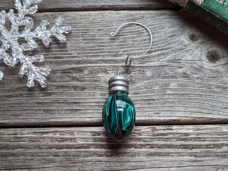 153 Green White Hand Turned Resin Ornament, Handcrafted Holiday Light Bulb,High Gloss,Solid Christmas Tree Bulb Ornament,Handmade Christmas image 8