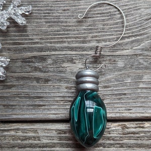 153 Green White Hand Turned Resin Ornament, Handcrafted Holiday Light Bulb,High Gloss,Solid Christmas Tree Bulb Ornament,Handmade Christmas image 9